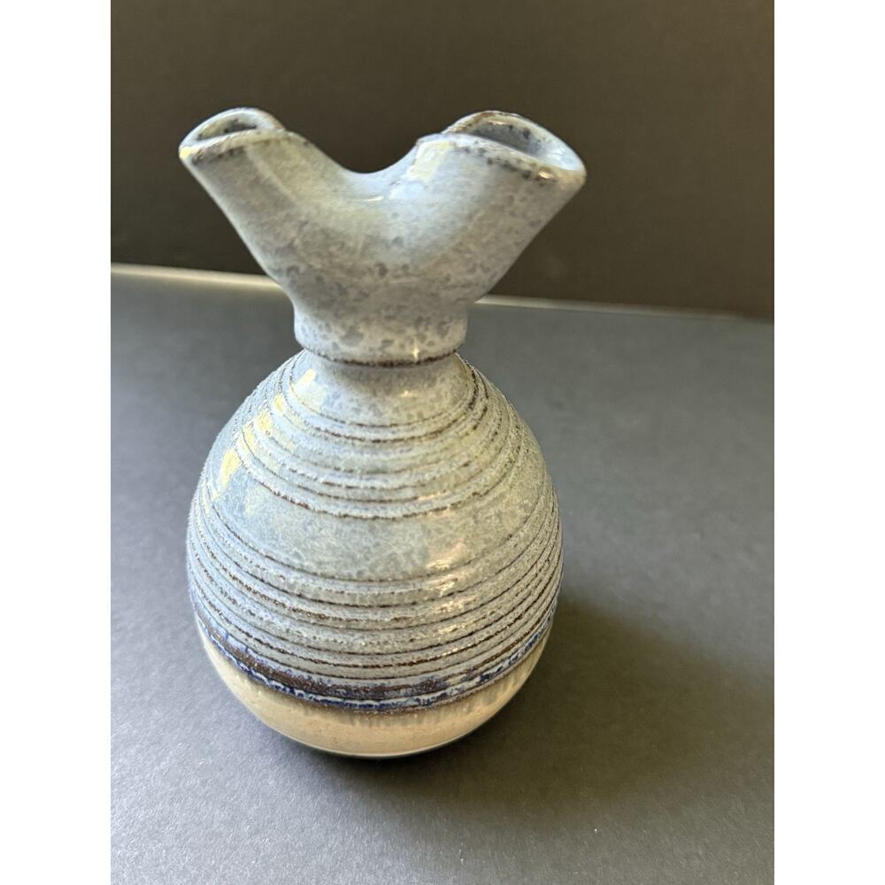 Handcrafted Pottery Bud Vase Handpainted Ceramic Glazed Cottagecore Blue Artisan